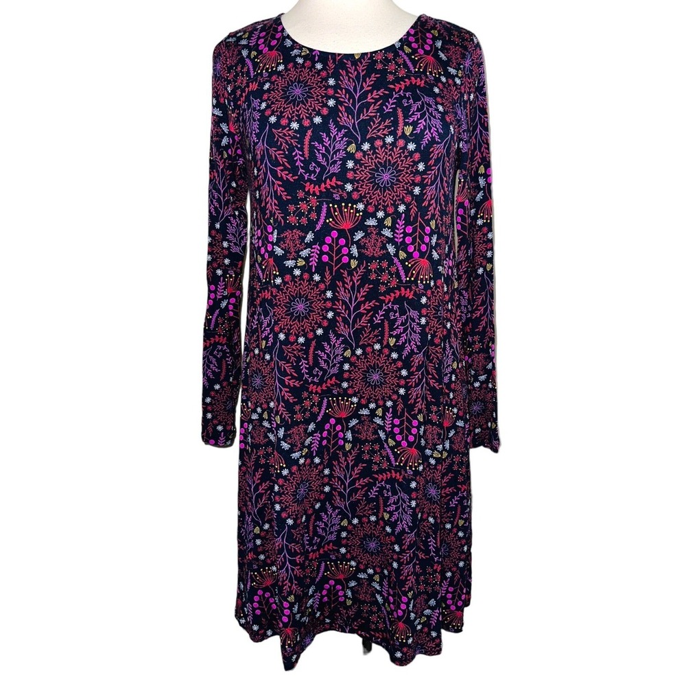O1 Matilda Jane Resolution Navy Floral Long Sleeve Jersey Trapeze Dress Medium